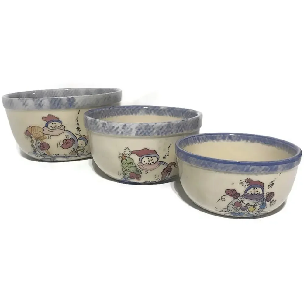 Vital Unit Snowman Nesting Mixing Bowls Stoneware Set of 3 Christmas Holiday